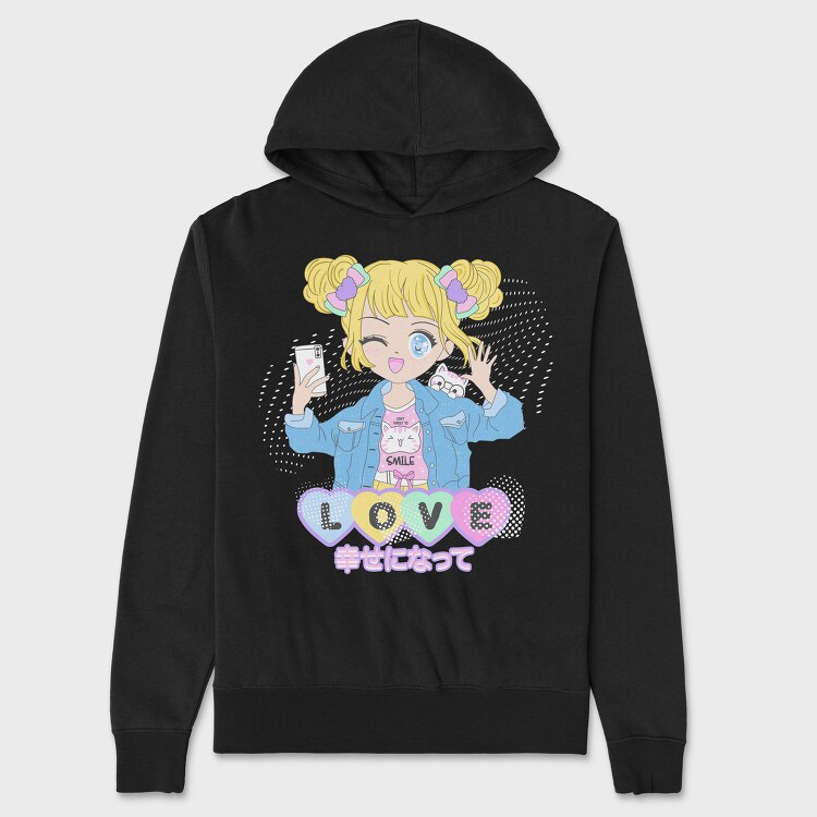 Love Cat Selfie, Hanorac Oversize Barbati (Unisex)