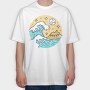 Illustrated Waves And Beach 05, Tricou Oversize Barbati (Unisex)