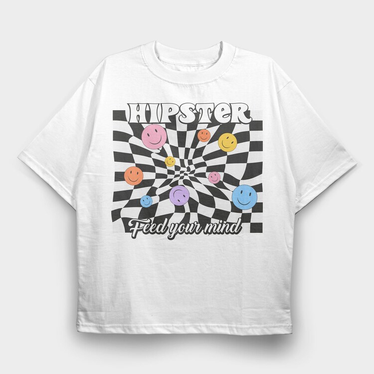 Hipster Smiley Vibes, Tricou Oversize Barbati (Unisex)