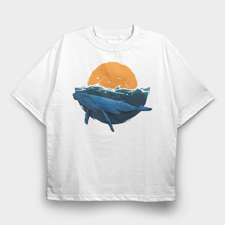 Whale Sunset, Tricou Oversize Barbati (Unisex)