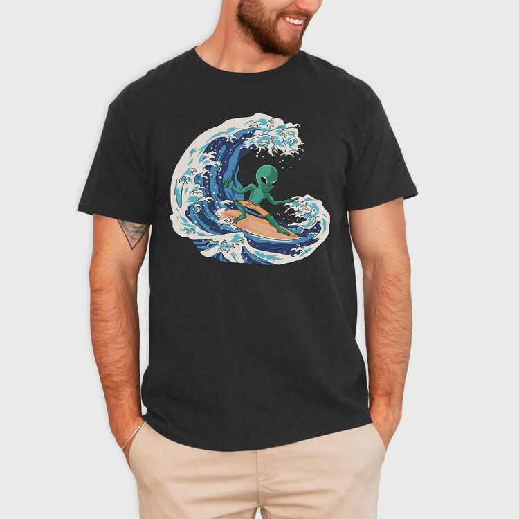 Surfing Alien, Tricou Barbati (Unisex)