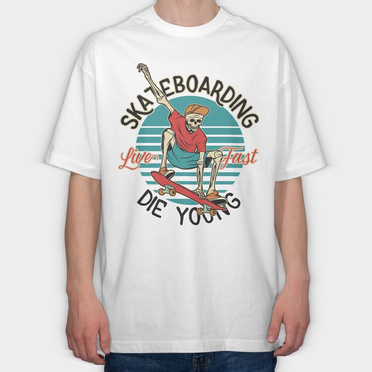 Skateboarding Skeleton, Tricou Oversize Barbati (Unisex)