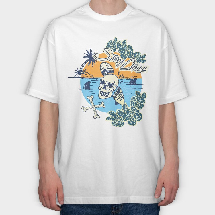 Skull Beach Vibes, Tricou Oversize Barbati (Unisex)