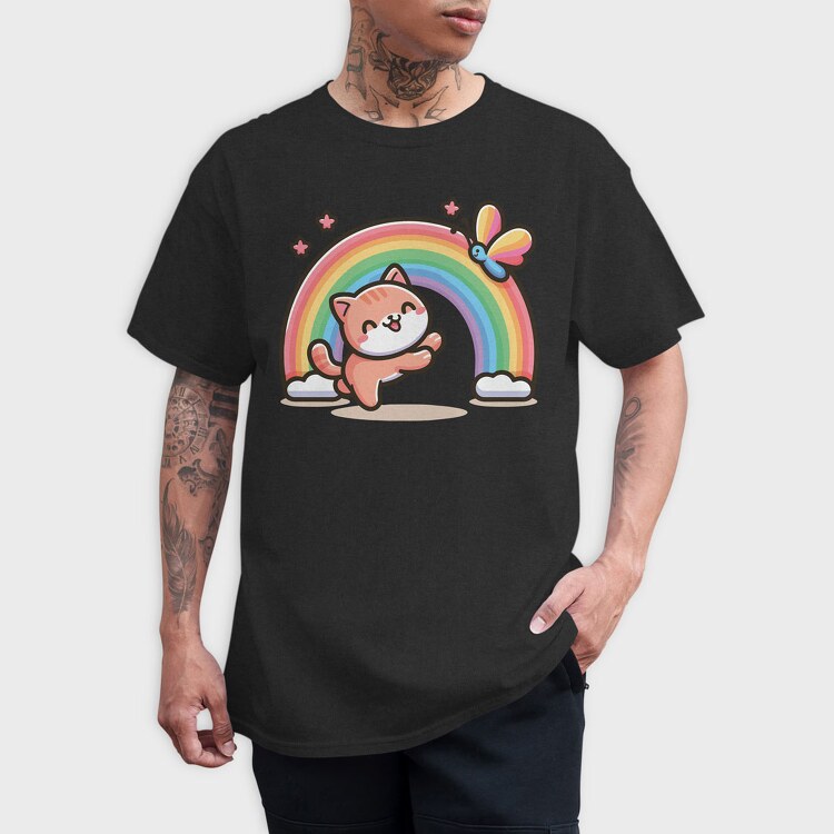 Cat Rainbow Cartoon, Tricou Barbati (Unisex)