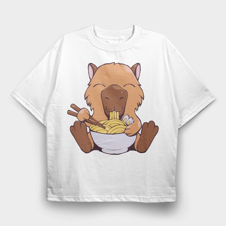 Capybara Eating Ramen Capibara, Tricou Oversize Barbati (Unisex)