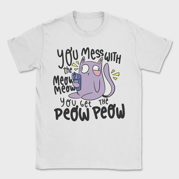Cartoon Cat With Gun Meow Peow, Tricou Barbati (Unisex)