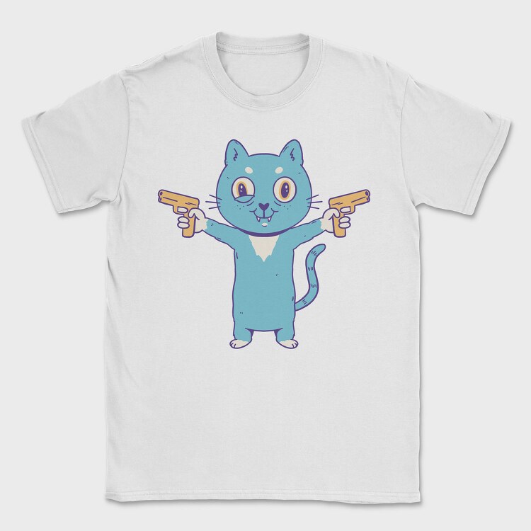 Cartoon Cat With Guns Pew Pew, Tricou Barbati (Unisex)
