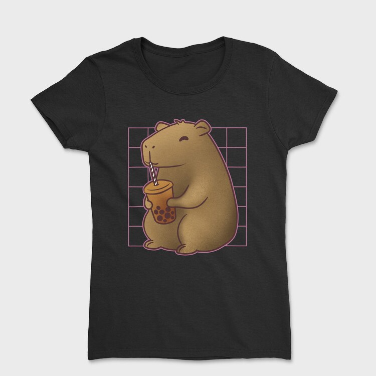 Capybara Drinking A Cup Of Tea Boba Tote, Tricou Femei