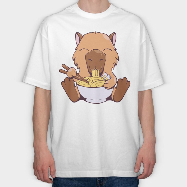 Capybara Eating Ramen Capibara, Tricou Oversize Barbati (Unisex)