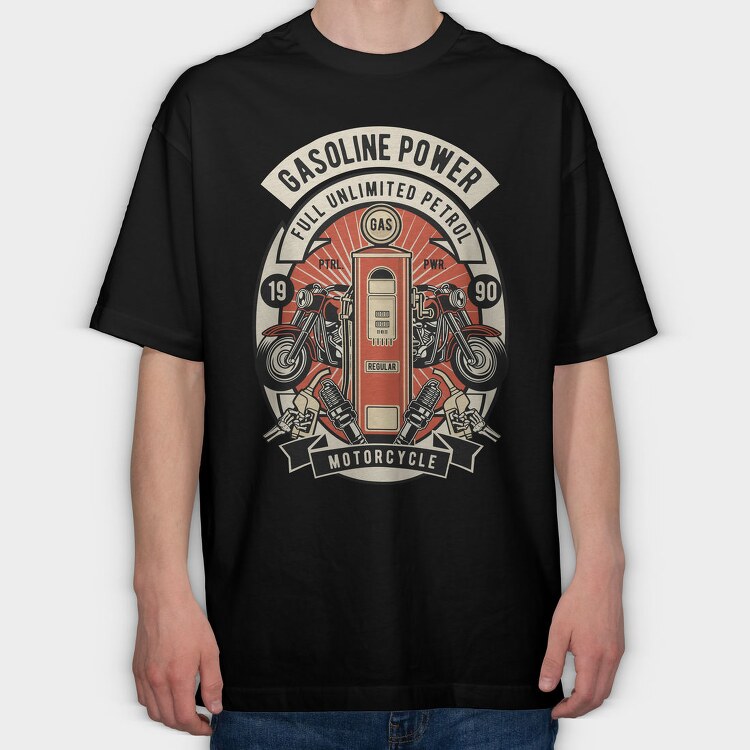 Gasoline Power Motorcycle, Tricou Oversize Barbati (Unisex)