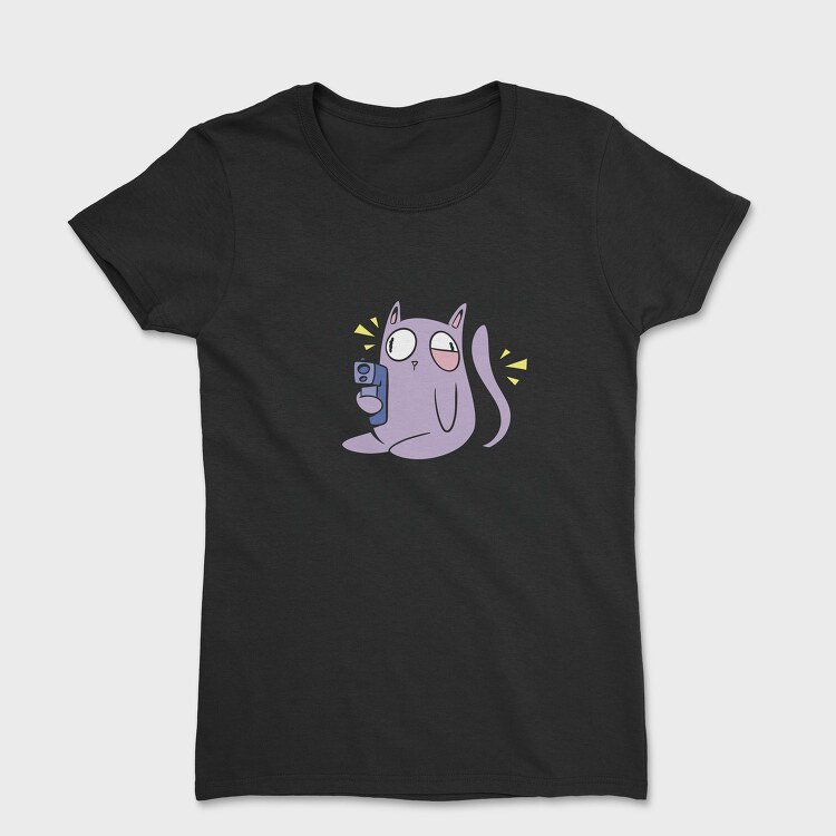 Cartoon Cat With Gun Meow Peow, Tricou Femei