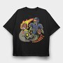 Football Fire Skull, Tricou Oversize Barbati (Unisex)