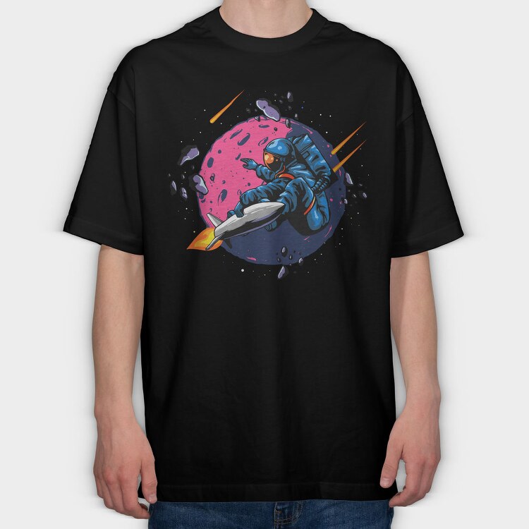 Space Rocket Astronaut, Tricou Oversize Barbati (Unisex)