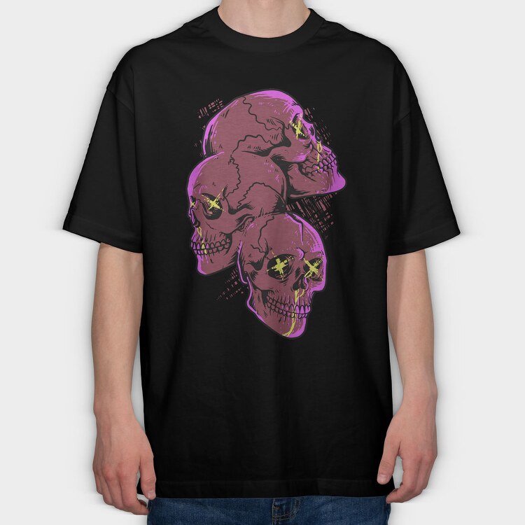 Skull Neon Scream, Tricou Oversize Barbati (Unisex)