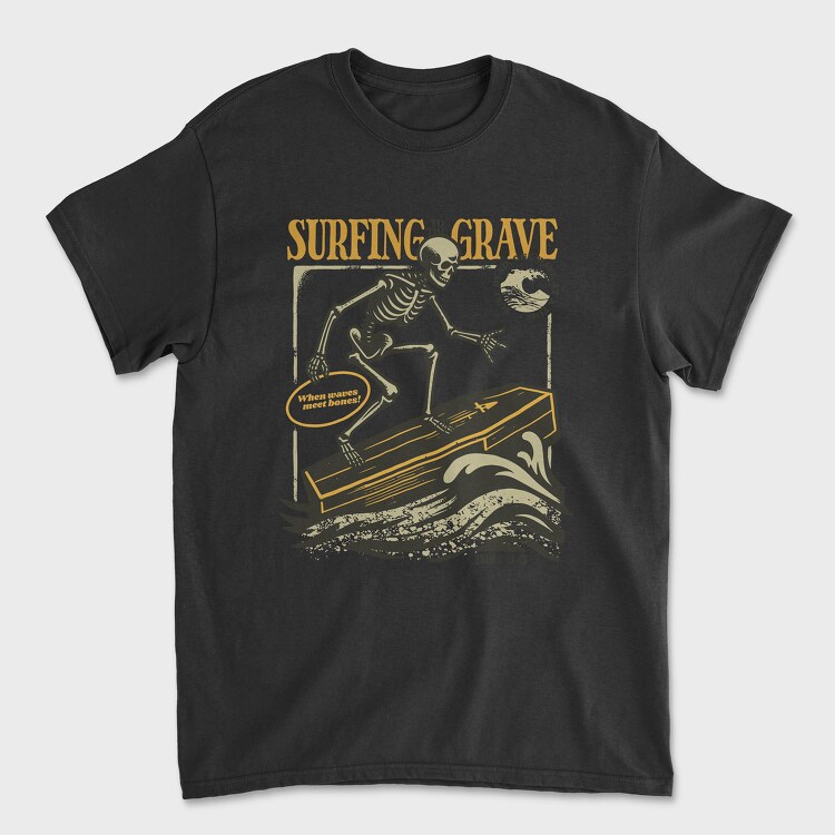 Surfing Grave Skeleton, Tricou Barbati (Unisex)