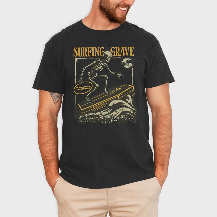 Surfing Grave Skeleton, Tricou Barbati (Unisex)