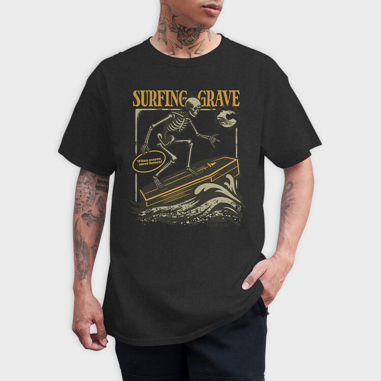 Surfing Grave Skeleton, Tricou Barbati (Unisex)
