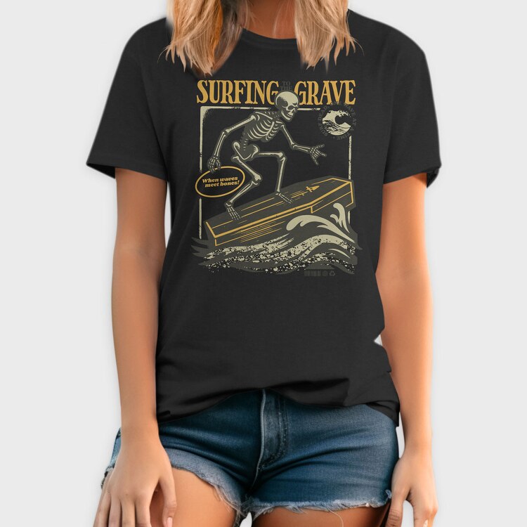 Surfing Grave Skeleton, Tricou Barbati (Unisex)