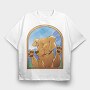 Cartoon Labrador Dog In Window Glass, Tricou Oversize Barbati (Unisex)