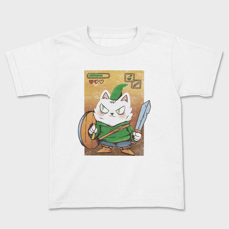 Cartoon Medieval Knight Warrior Cat, Tricou Copii