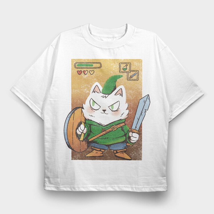 Cartoon Medieval Knight Warrior Cat, Tricou Oversize Barbati (Unisex)