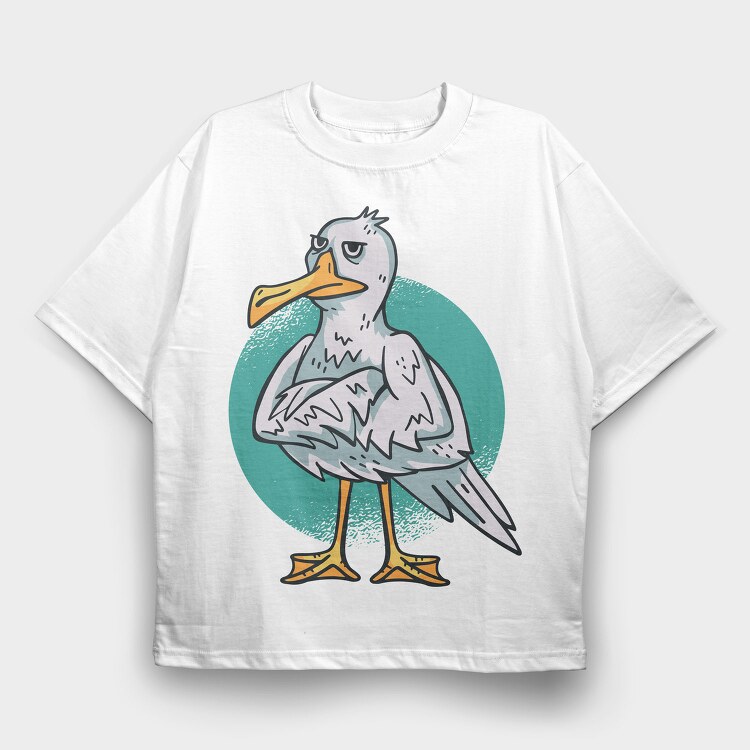 Cartoon Seagull Bird Angry, Tricou Oversize Barbati (Unisex)