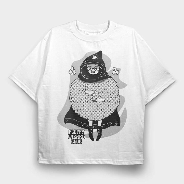Cartoon Wizard Boy Fantasy Fluffy Club, Tricou Oversize Barbati (Unisex)