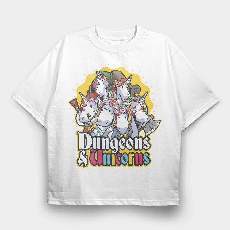 Dungeons Unicorns, Tricou Oversize Barbati (Unisex)
