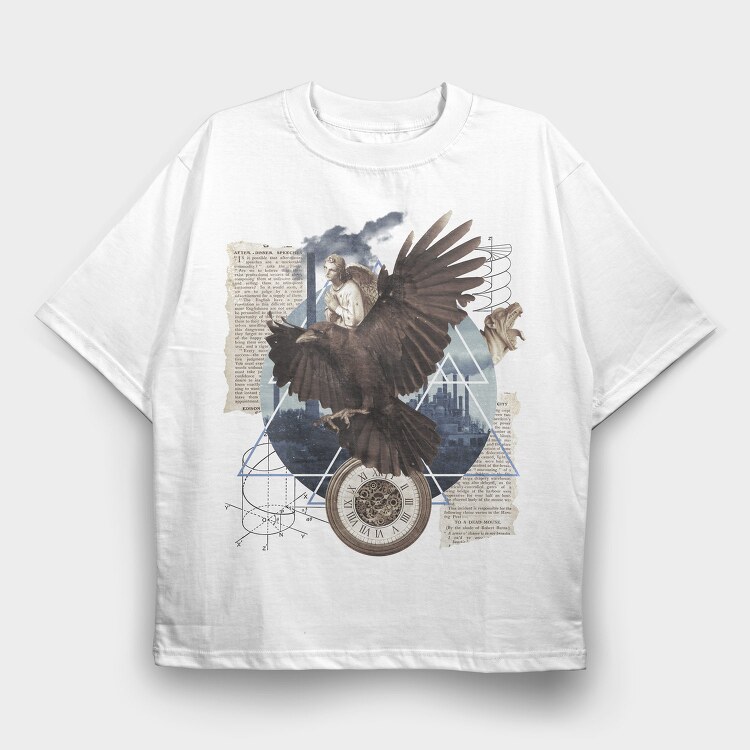 Eagle Bird Flying And Collage Darccollage, Tricou Oversize Barbati (Unisex)