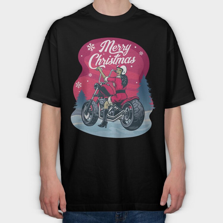 Merry Motorbike Santa, Tricou Oversize Barbati (Unisex)