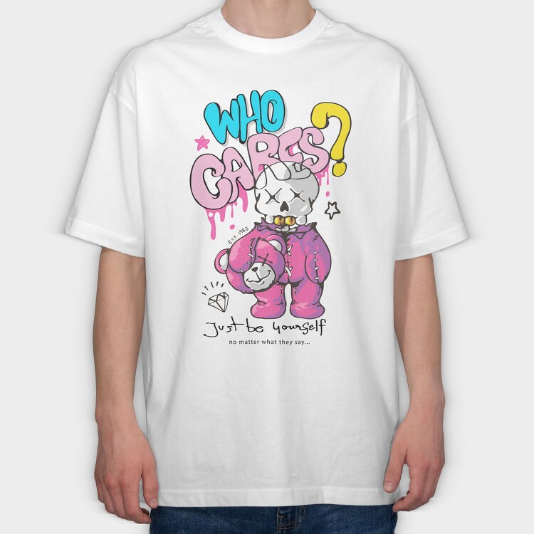 Who Cares Skull Bear, Tricou Oversize Barbati (Unisex)