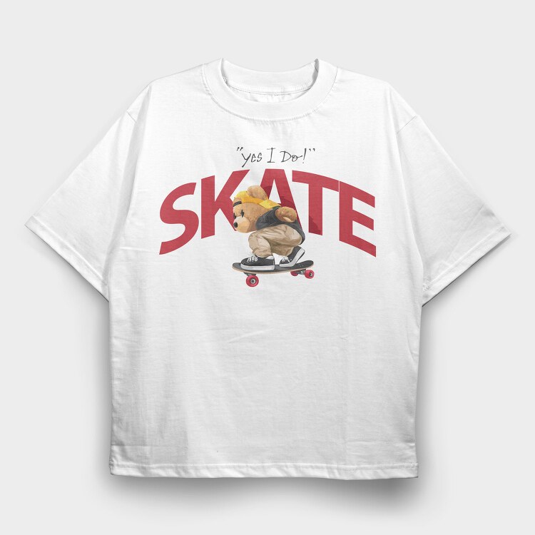 Skateboarding Teddy 2, Tricou Oversize Barbati (Unisex)
