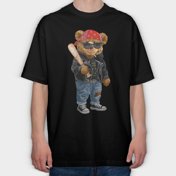 Urban Bear Biker, Tricou Oversize Barbati (Unisex)
