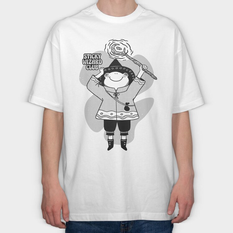 Cartoon Wizard Frog Fantasy Sticky Club, Tricou Oversize Barbati (Unisex)