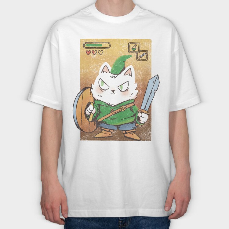 Cartoon Medieval Knight Warrior Cat, Tricou Oversize Barbati (Unisex)