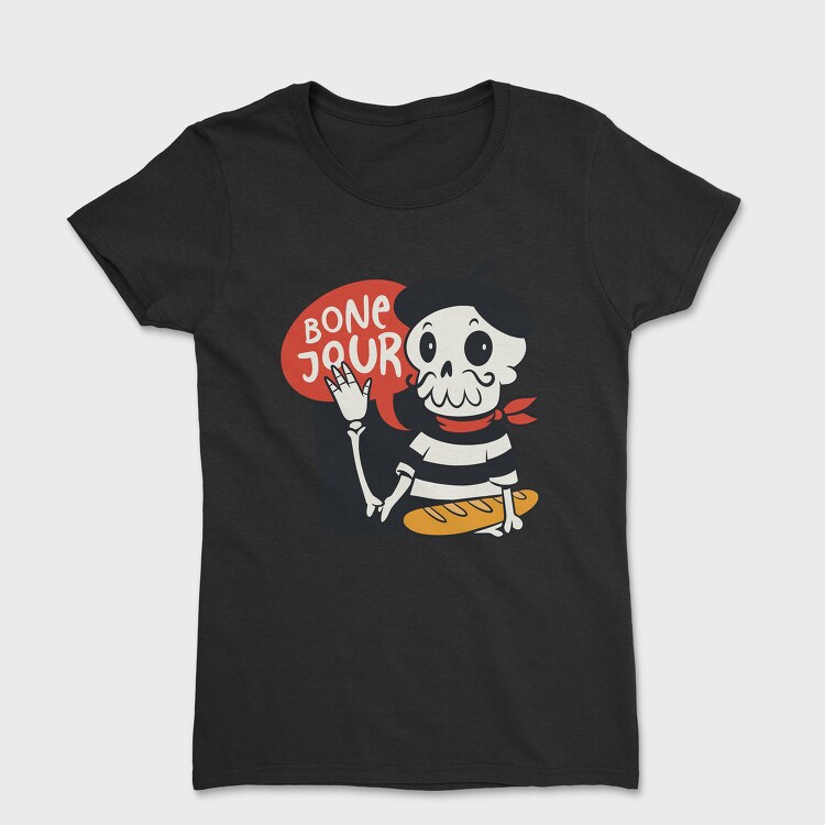 Cartoon French Skull Bone Jour, Tricou Femei