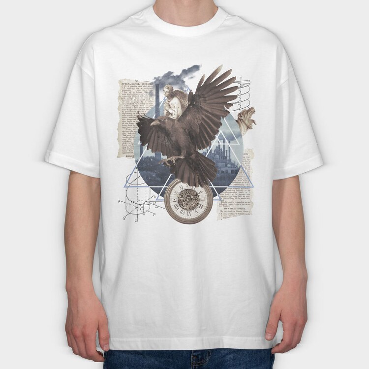 Eagle Bird Flying And Collage Darccollage, Tricou Oversize Barbati (Unisex)
