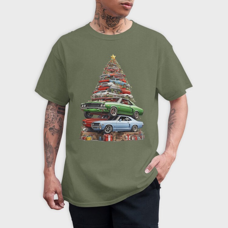 Christmas Tree Muscle Madness Cars, Tricou Barbati (Unisex)