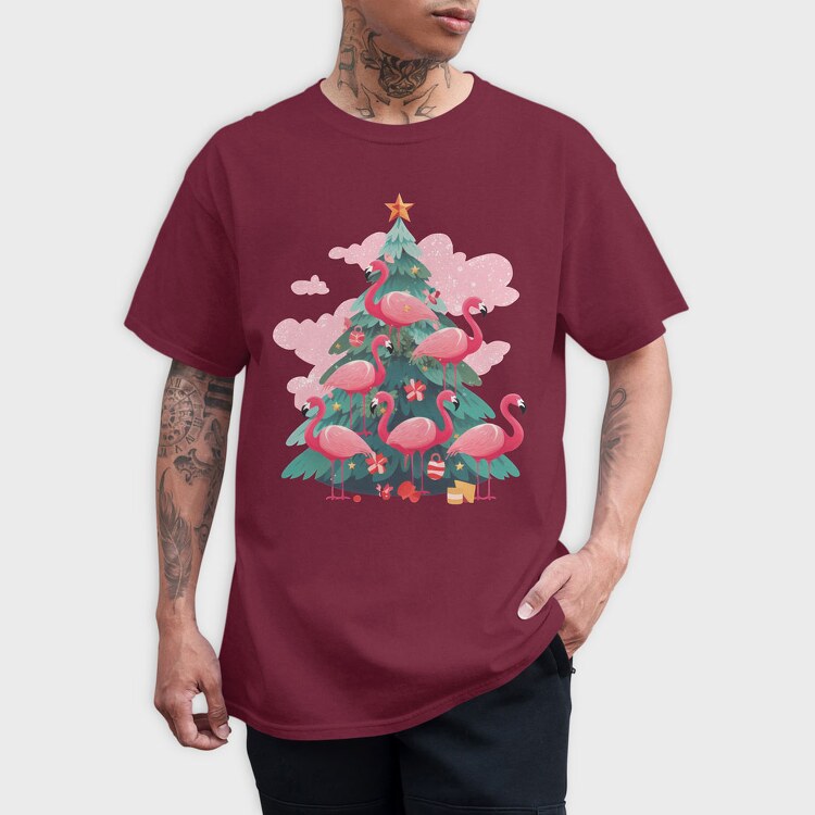 Flamingos Christmas Tree, Tricou Barbati (Unisex)
