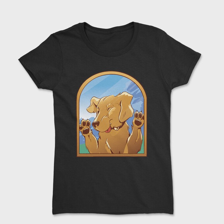 Cartoon Labrador Dog In Window Glass, Tricou Femei