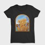 Cartoon Labrador Dog In Window Glass, Tricou Femei