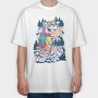 Cartoon Unicorn Hiking Pee On Mountain, Tricou Oversize Barbati (Unisex)
