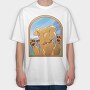 Cartoon Labrador Dog In Window Glass, Tricou Oversize Barbati (Unisex)