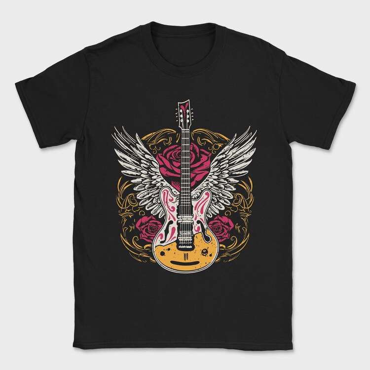 Electric Guitar With Wings And Roses, Tricou Barbati (Unisex)