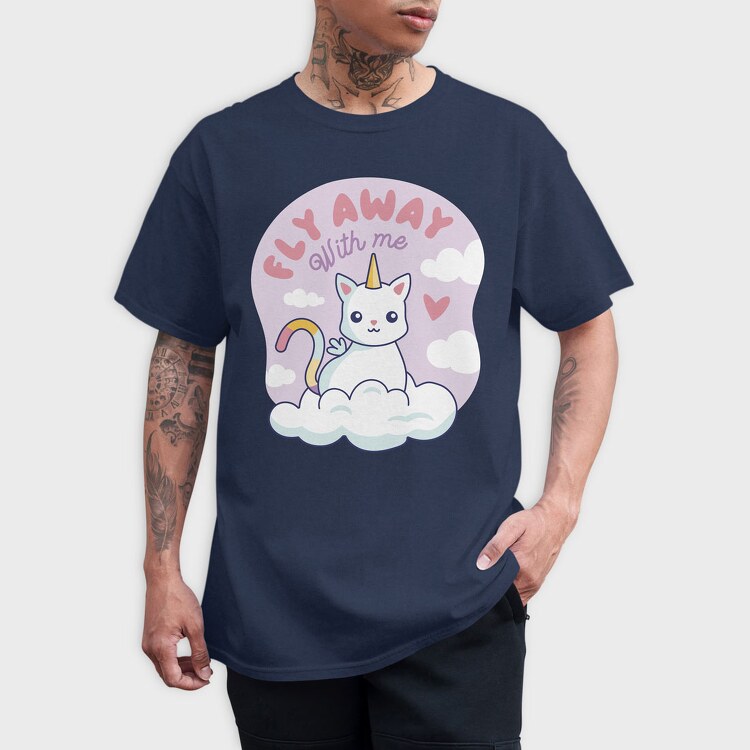 Fly Away With Me Unicorn Cat, Tricou Barbati (Unisex)