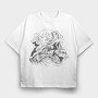 Elephant And Wave Hand Drawn Ukiyo, Tricou Oversize Barbati (Unisex)