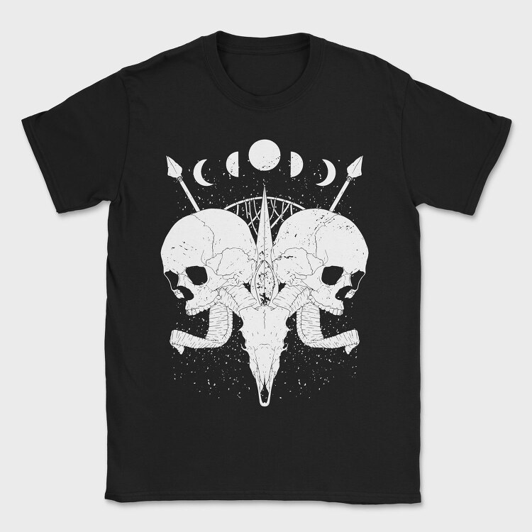 Esoteric Skulls Ram Human Moon Phases, Tricou Barbati (Unisex)