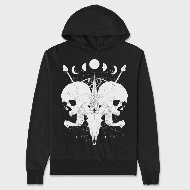 Esoteric Skulls Ram Human Moon Phases, Hanorac Oversize Barbati (Unisex)