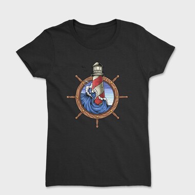 Lighthouse Storm Ship Wheel, Tricou Femei