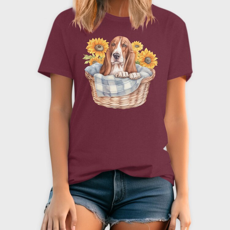 Basset Hound Sunflowers, Tricou Barbati (Unisex)